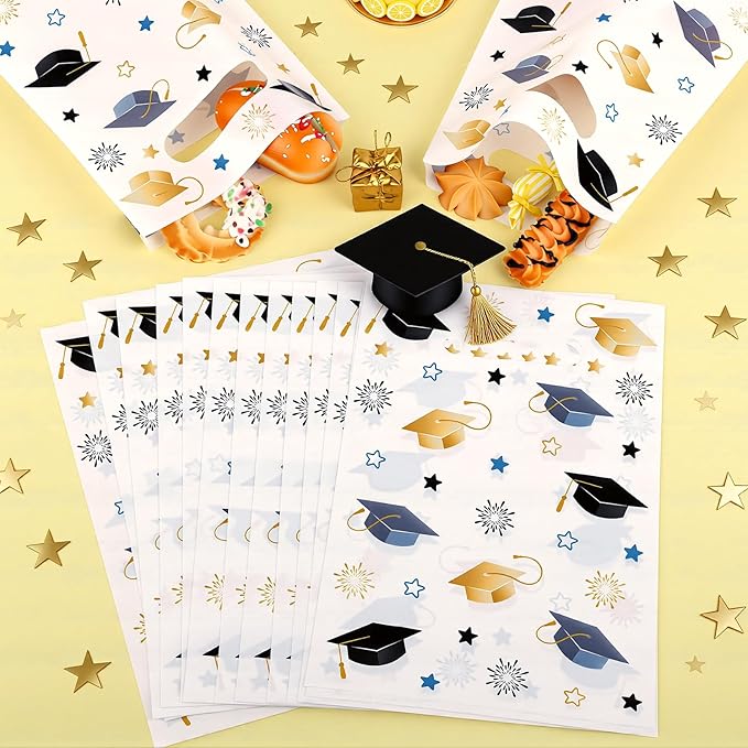 Hxezoc 50 Pieces Graduate Gift Bags with Handle, Plastic Treat Candy Bag Graduation Party Favor Bags for Graduation Season Themed Party Decoration Supplies