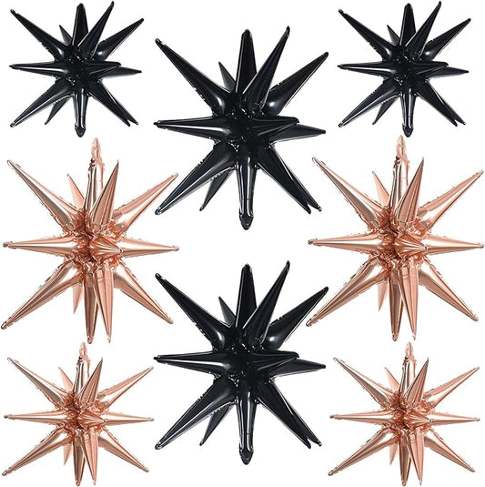 TONIFUL 8 Pcs Black Rose Gold Foil Balloons Large Star Balloons Explosion Star Mylar Balloons for Party Backdrop Christmas New Year Birthday Wedding Baby Shower Anniversary Photo Booth Supplies