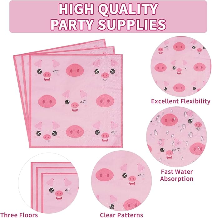 96 Pcs Pig Birthday Decorations 350 GSM Disposable Pink Pig Plates and Napkins Tableware Set Farm Animal Birthday Decorations Pig Party Supplies for Girls Piggy Theme Birthday Party Favor 24 Guests