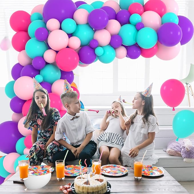 Teal Blue Purple Pink Balloon Garland Arch - Hot Pink Blue Purple Balloons Silver Star Balloons for Under The Sea Princess Girl Grown Up Birthday Baby Shower Party Decorations