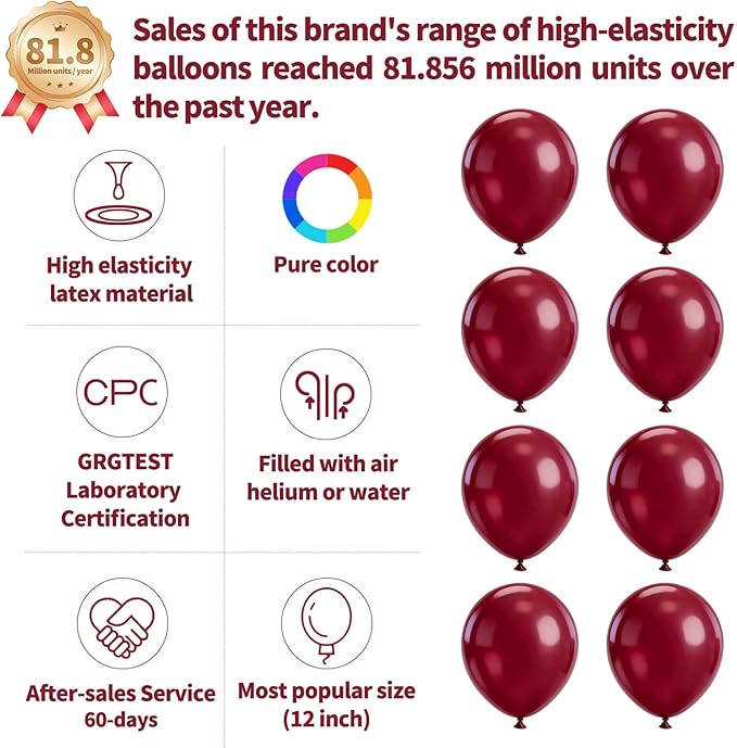 110pcs Burgundy Red Balloon 12 Inch, Burgundy Red Latex Balloons for Birthday Party Baby Shower Wedding(with 2 Ribbons).