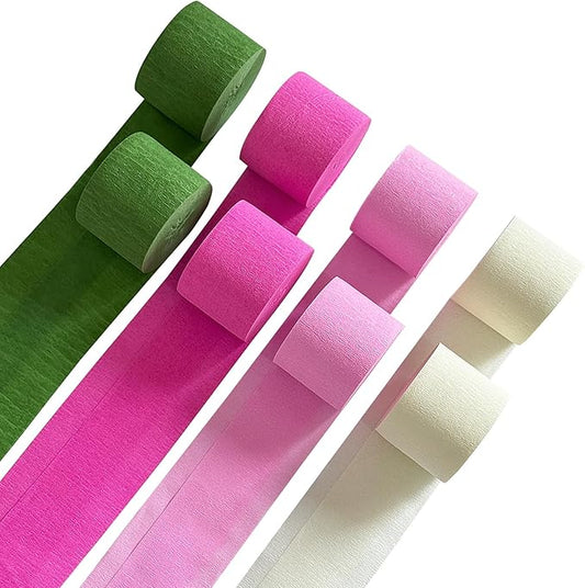 Pink and Green Crepe Paper Streamers 8 Rolls 656ft Party Streamers for Hawaiian, Flamingo, Witch Theme Party, Birthday and Wedding Decorations