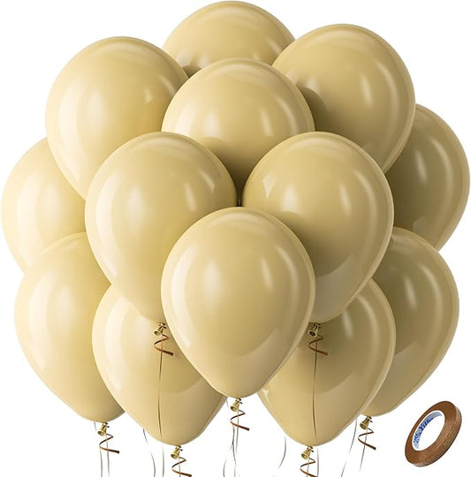 Bezente Tan Latex Party Balloons - 100 Pack 12 inch Round Helium Light Brown Boho Neutral Coffee Balloons for Graduation Birthday Boy Gender Reveal Jungle Safari Cowgirl Woodland Party Decorations