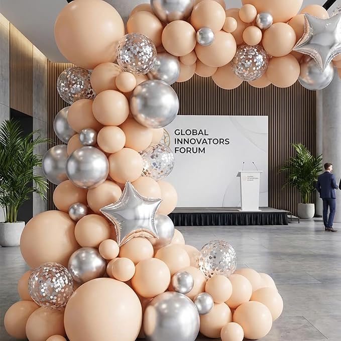 RUBFAC 135pcs Nude Balloons, Latex Boho Beige Apricot Balloon Different Sizes 18 12 10 5 Inch for Garland Arch Wedding Baby Shower Gender Reveal Anniversary Birthday Party Decorations