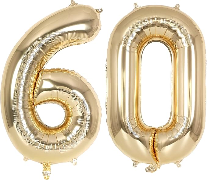 Champagne Gold Large Number 60 Balloon, 40 Inch Light Gold Foil Helium Number Balloons, Giant Mylar Number 60 Balloons for 60 Years Old Birthday Party Anniversary Decorations (Champagne Gold 60)