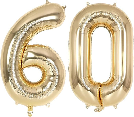 Champagne Gold Large Number 60 Balloon, 40 Inch Light Gold Foil Helium Number Balloons, Giant Mylar Number 60 Balloons for 60 Years Old Birthday Party Anniversary Decorations (Champagne Gold 60)