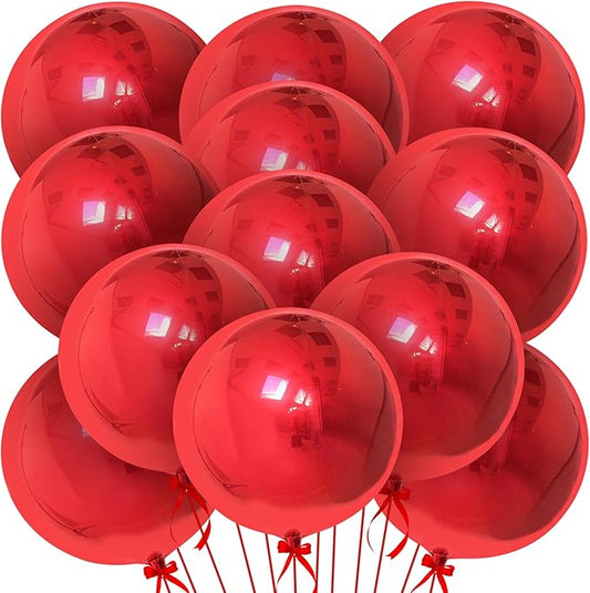 KatchOn, Huge Metallic Red Balloons - 22 Inch, Pack of 12 | Round 4D Mylar Balloon for Casino Theme Party, Red Party Decoration | Patriotic Party Decorations, Birthday, Anniversary, Graduation Decor