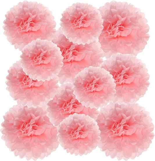 PATIKIL 8" 10" 12" Tissue Paper Pom Poms, 12PCS Pom Poms Paper Flowers Ball Tissue Paper Flowers Assorted Size for Wedding Bridal Shower Birthday Party Backdrop Decoration, Light Pink