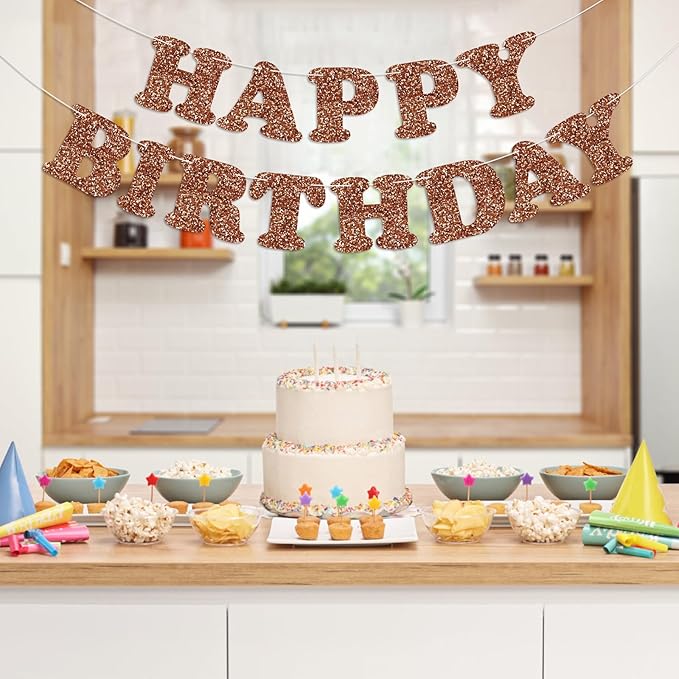 Brown Happy Birthday Banner Birthday Party Decorations Happy Birthday Banner Bunting Garland Sign for Kids Boys Girls Adults Birthday Baby Shower Celebration Party Backdrops Supplies