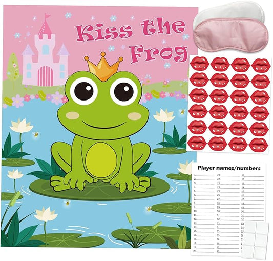PARTYLOUD Valentine Party Games, Pin The Kiss on The Frog, 24 PCS Valentine Party Games Classroom Toddlers Preschool Party Supplies Favors for Boys Girls Adults