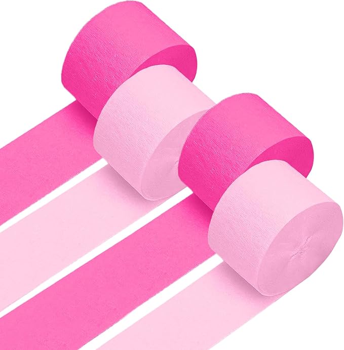 4 Crepe Paper Streamers Rolls, 328ft Pack of Hot Pink and Pink Crepe Paper for Birthday Bachelorette Engagement Wedding Bridal Shower Party Supplies (1.8 inch x 82 ft/Roll)