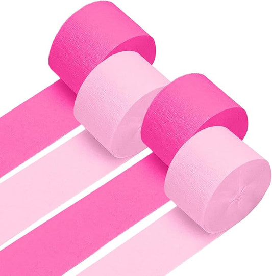 4 Crepe Paper Streamers Rolls, 328ft Pack of Hot Pink and Pink Crepe Paper for Birthday Bachelorette Engagement Wedding Bridal Shower Party Supplies (1.8 inch x 82 ft/Roll)
