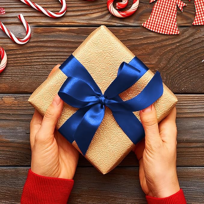 Blue Ribbon 1 Inch 25 Yards Royal Blue Satin Ribbon for Gift Wrapping, Hair, Christmas, Baby Showers, Candy, Old Fashioned, Halloween