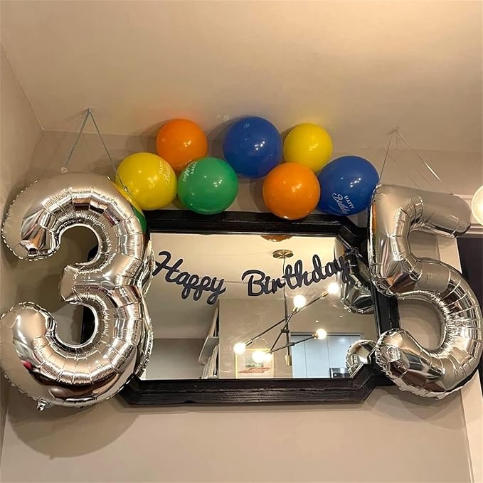 Silver 3 Balloons, 40 Inch Giant Helium Foil Number 0-9 Silver 3rd Birthday Balloon for Boys Girls, Self Inflating Digit 3 Balloons for Women Men Anniversary New Year Party Decorations Supplies