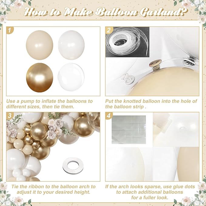 White and Gold Balloon Arch Kit, Metallic Gold and Sand White Balloon Garland Kit for Wedding Birthday Baby Shower Gender Reveal Bridal Decorations