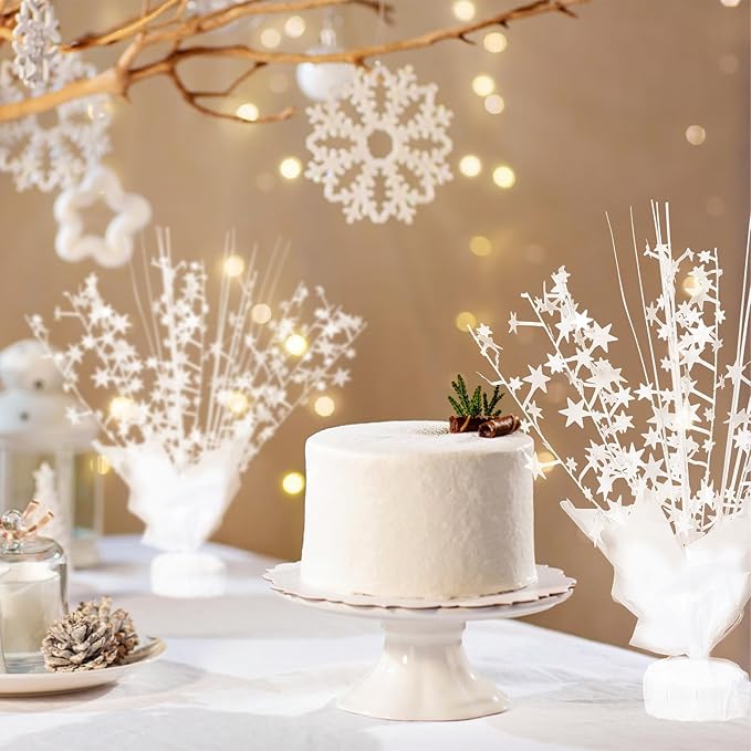 20 Pack White Star Table Decorations Metallic Foil Spray Centerpiece Burst Table Centerpieces for Birthday Party Decoration Graduation Wedding Baby Shower Party Supply (White)