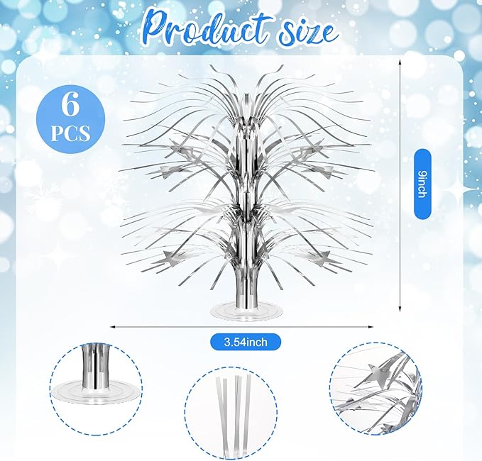 6 Pcs Silver Centerpieces for Tables Star Party Decorations Metallic Foil Spray Centerpieces for Graduation Birthday Event Photo Booth Props, 8.7 Inch Tall