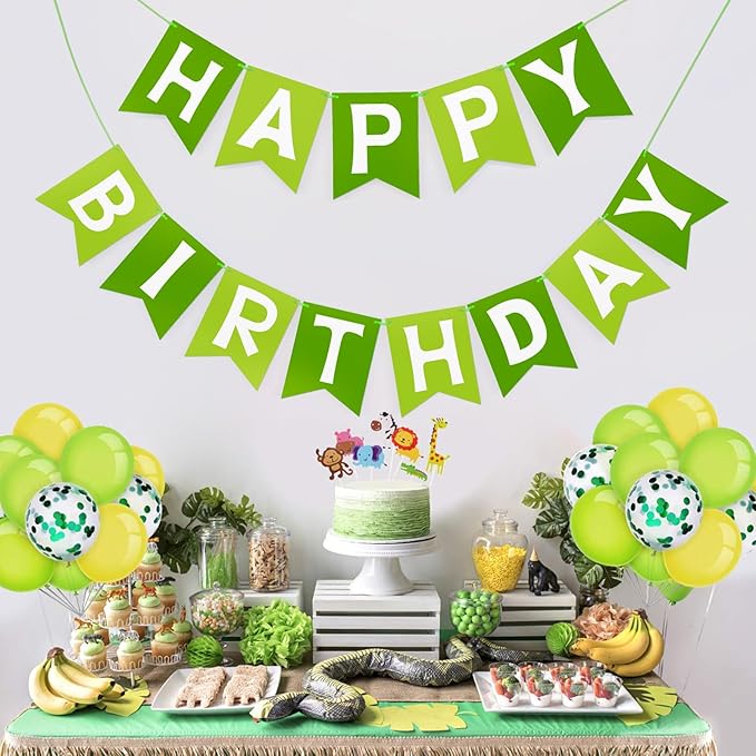 Happy Birthday Banner Birthday Party Banner NO DIY Happy Birthday Sign Pre-Strung Birthday Hanging Decoration for Women Men Girl Boy Party Supplies (Green)