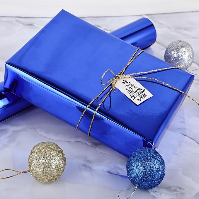 NESCCI Royal Blue Metallic Wrapping Paper, Solid Color Paper,Gift Wrapping Paper,Perfect for Wedding,Valentine's Day,Birthday, Christmas,Baby Shower,DIY Bouquet (17 Inches X 32.8 Feet)
