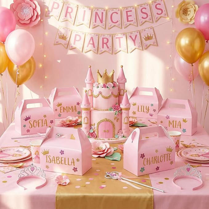 UnicoPak 30 Pack Pink Gable Treat Boxes Party Favor Boxes, Goodie Bag Boxes for Treats Cookies Candies, Ideal for Birthday, Pink Party Favors, Baby Shower, Valentine's Day – 6.5x3.5x3.5 Inches