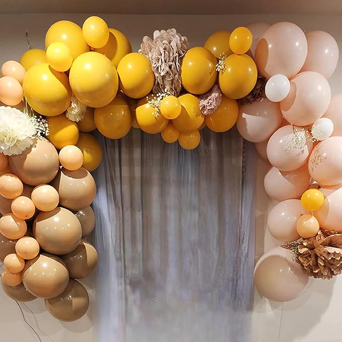 Mustard Yellow and Beige Balloon Garland Kit, Pastel Yellow Cream White Sand Nude Tan Neutral Sunflower Boho Balloon Arch Kit for Girls Women Fall Bee Thanksgiving Birthday Party Decorations Supplies