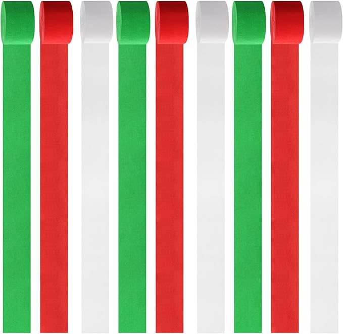 Red-Green White Party-Decorations Christmas Streamers - 9 Rolls New Years,Winter Decor Crepe Tissue Paper Streamer Banners,Mexican Italian Wedding Birthday Baby Bridal Shower Garland Panduola