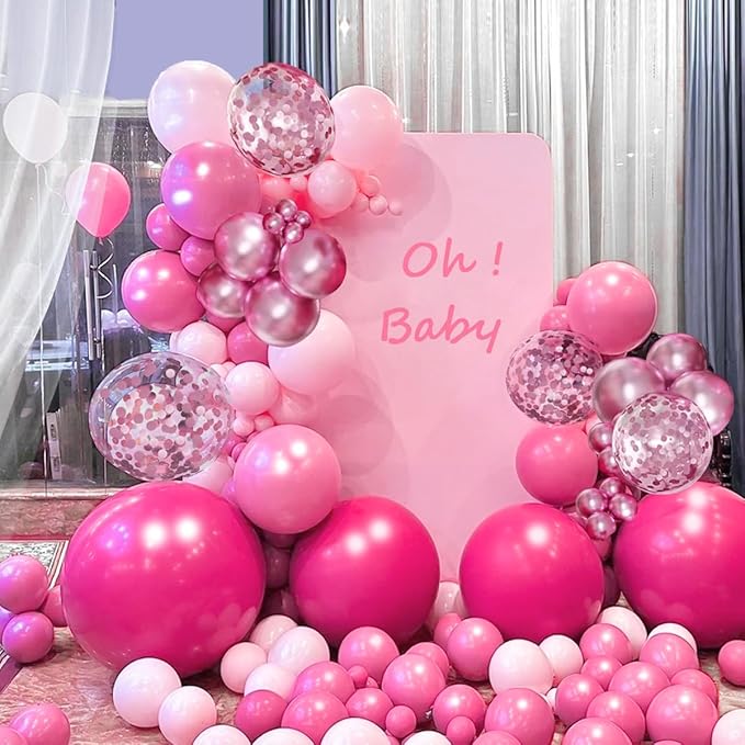 MEBAY Pink Balloon Arch Kit, 146 PCS Hot Pink Light Pastel Pink Metallic Balloons Garland with Confetti for Bridal Baby Shower Birthday Princess Wedding Party Decorations