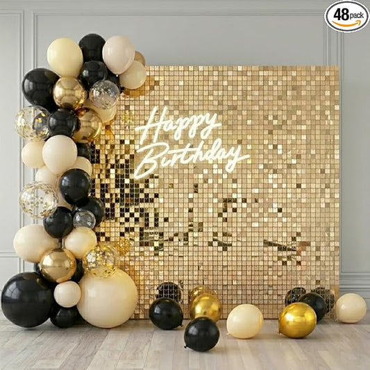 Light Gold Shimmer Wall Backdrop 48 Glitter Panels Create 6 x 8 Ft Photo Background for Wedding Birthday Graduation Anniversary Grand Opening Party Decor