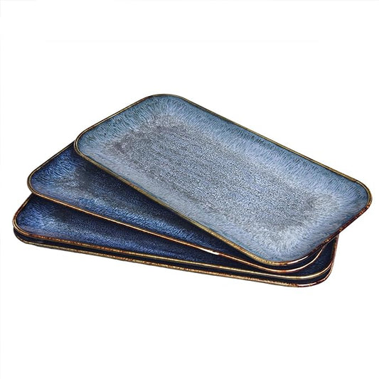 Porcelain Plate Set Large Serving Tray Set of 4, Reusable Serving Platters for Party Food, Cookie, Appetizer, Charcuterie, Snack, Dessert Display,Stackable Kitchen Dish 14.4 INCH