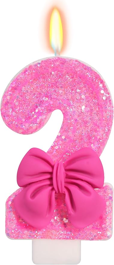 Number 2 Happy Birthday Candle, 3.1 Inch Tall, Rose, Unscented