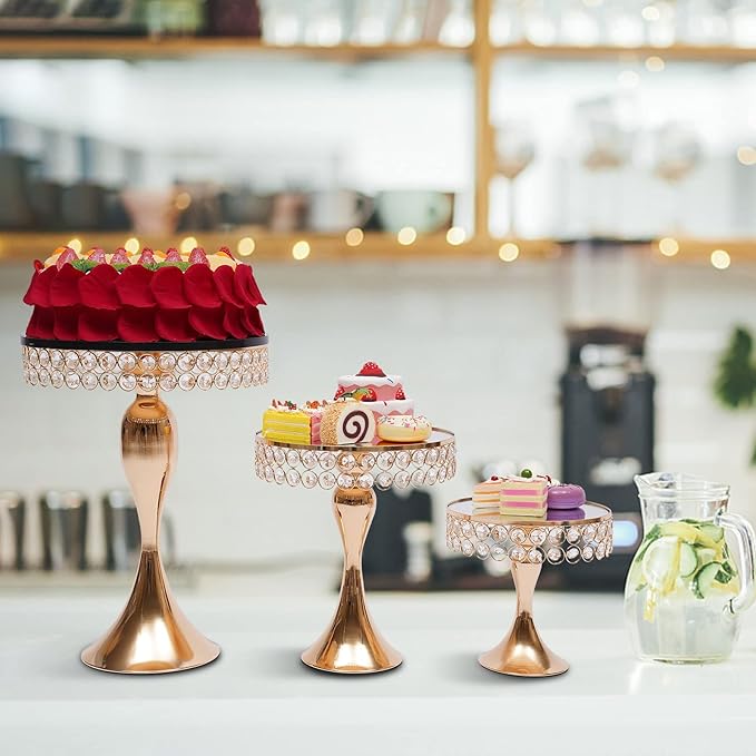 3 PCS Cake Stand Set Gold Crystal Dessert Table Plate Set,Metal Cupcake Tray Candy Fruit Display Tower for Wedding Afternoon Tea Birthday Party Baby Shower Anniversary