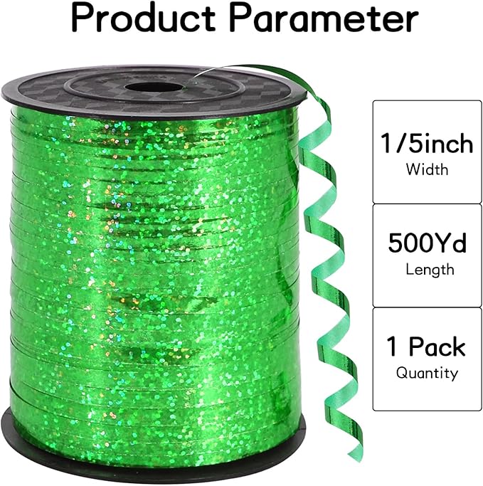 BEISHIDA 500 Yards Green Crimped Curling Ribbon Balloon String, Shiny Metallic Ribbon Roll for Gift Wrapping for Birthday Party Festival Art Craft Decor Florist Flowers Decoration