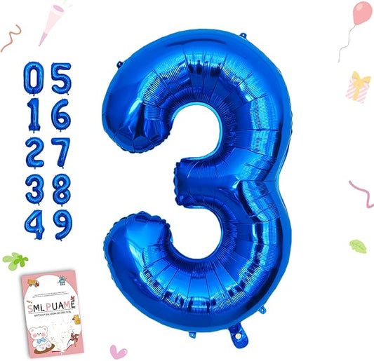 40 Inch Navy Blue 3 Balloon for 3rd Birthday Party, Blue Three Number Balloon 13 23 33 Birthday Decorations for Boys Girls Men Women, Helium Giant Foil Number 3 Balloon