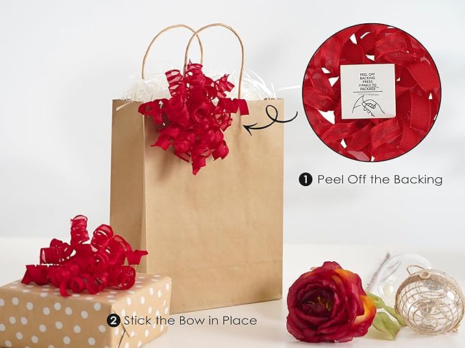 HUIHUANG Red Bows for Gift Wrapping Christmas Gift Bows 5 inch x 8 Counts Self-Adhesive Curly Ribbon Bow for Presents, Paper Bag, Party Favors, Wrapping Accessories, Holiday Wedding Decoration