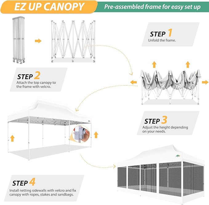 COBIZI 10x20 Canopy Tent with 6 Sidewalls,Heavy Duty Pop up Canopy with Mosquito Netting,Easy up Screen Tent for Parties Wedding Outdoor Patio with Roller Bag,White