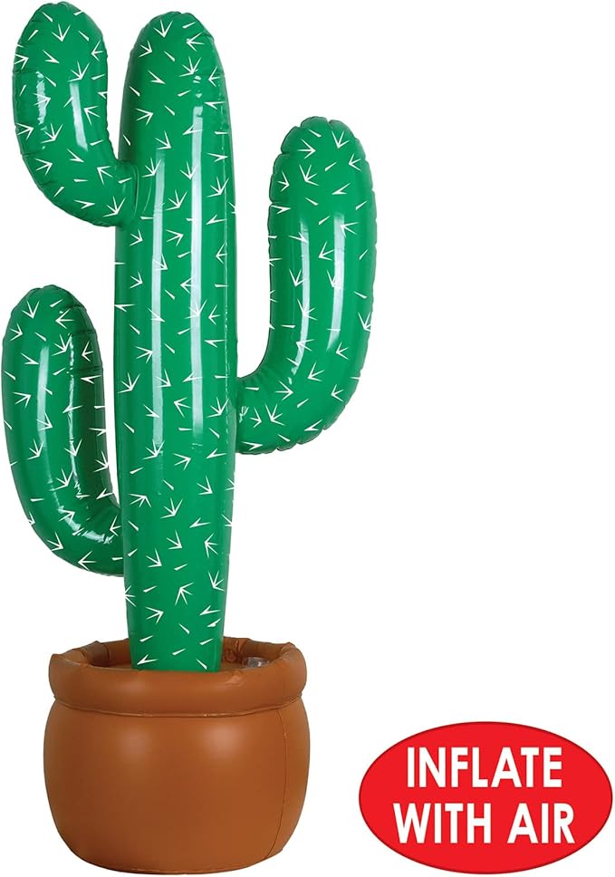 Beistle Pack of 2 Inflatable Cactus Decorations in Green/White/Brown, Wild West Party Decorations, Mexican Cinco de Mayo Party Accessories, 35"
