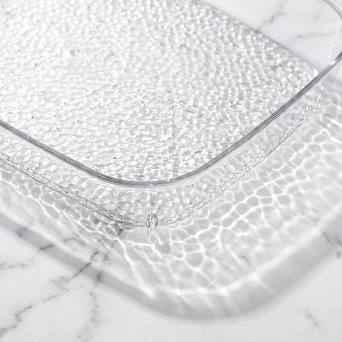 Lyellfe 4 Pack Clear Serving Tray, 15 x 10 Inch Deep Serving Platter, Spill Proof Decorative Coffee Table Perfume Tray for Bathroom, Dining Table, Vanity Cabinet