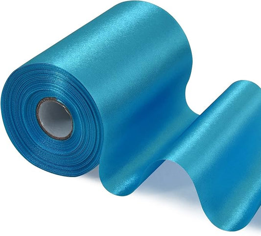 TONIFUL 4 Inch Wide Deep Sky Blue Solid Satin Ribbon 22yd Fabric Large Ribbon for Cutting Ceremony Grand Opening Chair Sashes Table Hair Bows Floral Sewing Craft Gift Wrapping Wedding Party Decoration