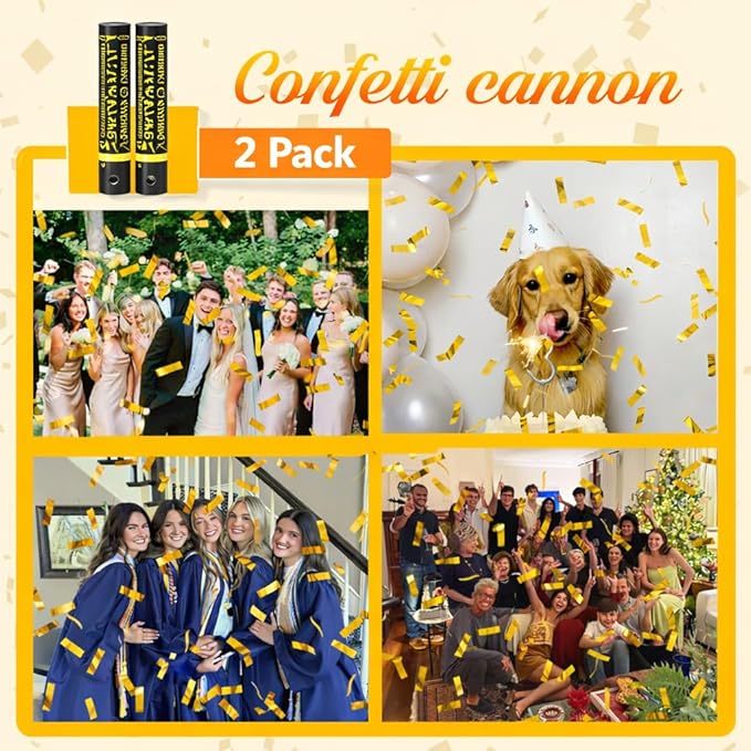 Gold Confetti Poppers Confetti Cannon 2 Pack Gold Foil Confetti 12 Inch Party Poppers for Wedding Birthday Graduation New Year’s Eve Party Decorations & Photo Props