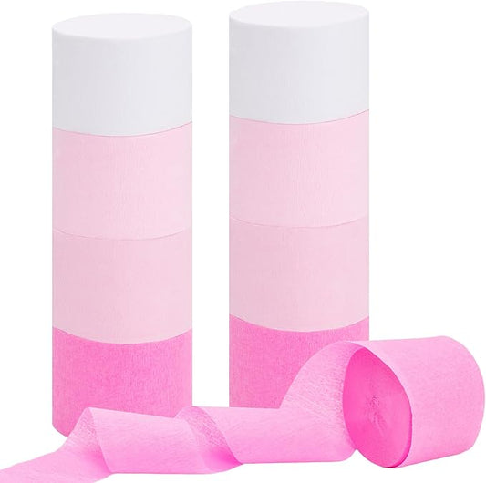 8 Rolls Crepe Paper Streamers Party Decorations, 1.77 Inch x 656 Feet Crepe Streamers, Pink Streamers Birthday Party Decorations