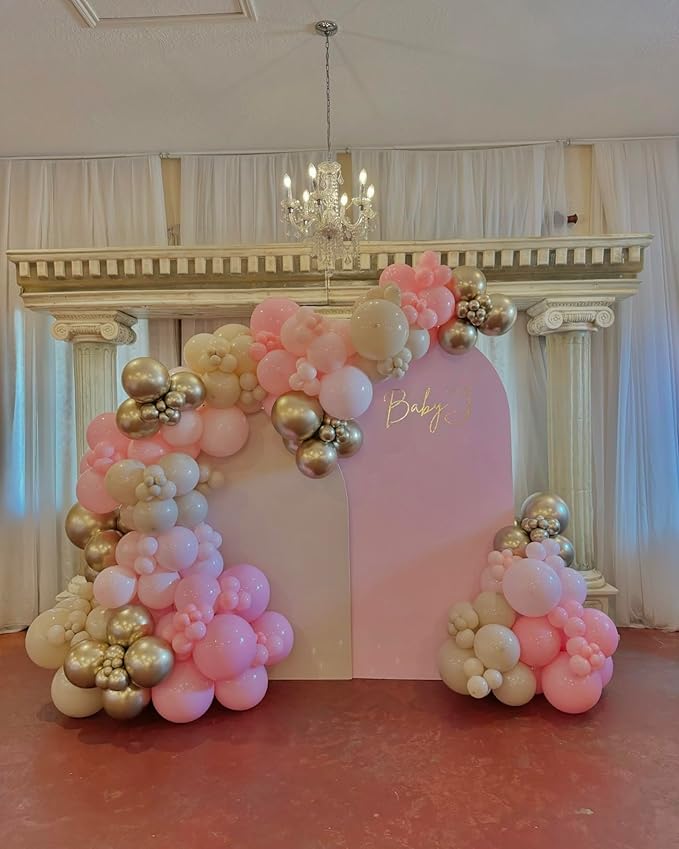 Pink and Gold Balloons, 50pcs 12 Inches Pink White Gold Confetti Balloons with 1 Ribbon for Birthday Baby Shower Wedding Bridal Shower Princess Themed Party Decorations