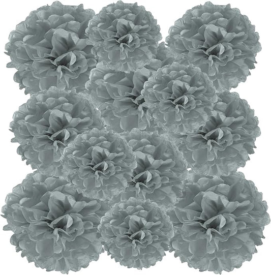 PATIKIL 8" 10" 12" Tissue Paper Pom Poms, 12PCS Pom Poms Paper Flowers Ball Tissue Paper Flowers for Wedding Bridal Shower Birthday Bachelorette Party Backdrop Decoration, Grey