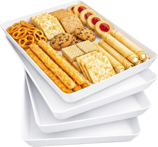 Lifewit Extra Large Plastic Serving Trays, 16" x 12" Reusable Food Serving Platters, White Catering Trays for Parties, Buffet, Snacks, Fruit, Appetizers & Charcuterie, BPA-Free, Set of 4