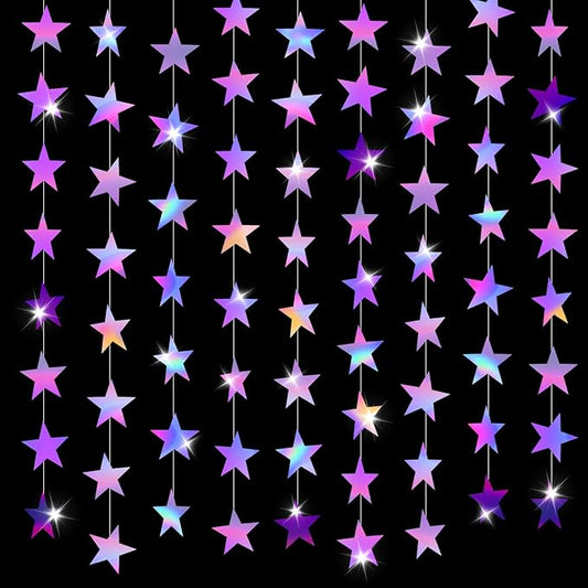 130 Feet Glitter Star Garland Banners Kpop Decorations Hanging Bunting Stars 2026 Graduation Purple Star Streamers Double Side Decor Twinkle Garlands for Anime Wedding Dance Birthday Party Supplies
