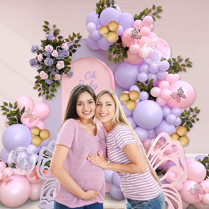 Pink and Purple Balloon Arch Kit, Butterfly Baby Shower Decorations with Pink and Purple Gold Latex Balloons for Purple Bridal Wedding Butterfly Birthday Decorations…