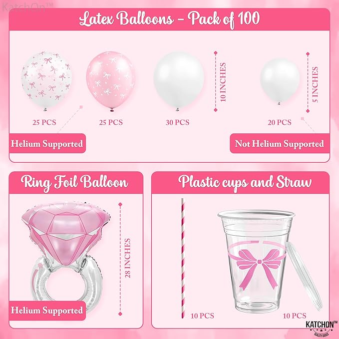 KatchOn, Bride To Be Decorations Kit - Pack of 115 | Ring Balloon, Pink Balloons Arch | Bride to Be Banner, Bachelorette Party Supplies for Bachelorette Party Decorations | Bridal Shower Decorations