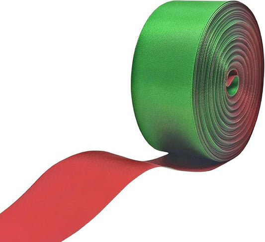 Double Faced Satin Ribbon, 1-1/2 Inch 30 Yards, Green & Cart Red Two-Tone Ribbon for Gift Wrapping, Flower Bouquet, Bow, Hair, Wedding, DIY Crafts, Holiday Party Decorations