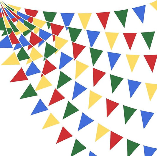 32Ft Super Bros Party Decorations Red Blue Yellow Green Carnival Circus Clown Triangle Flag Pennant Bunting Banner Fabric Garland Streamers for Kids Mario Birthday Baby Shower Outdoor Garden Decor