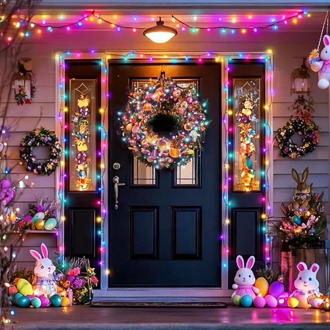 Pooqla Easter String Lights Battery Powered, 2 Pack Total 66.6 FT 200 LED Colorful Pastel String Lights for Indoor Outdoor Easter Decorations, Twinkle Fairy Light for Home Party Room Party Decor