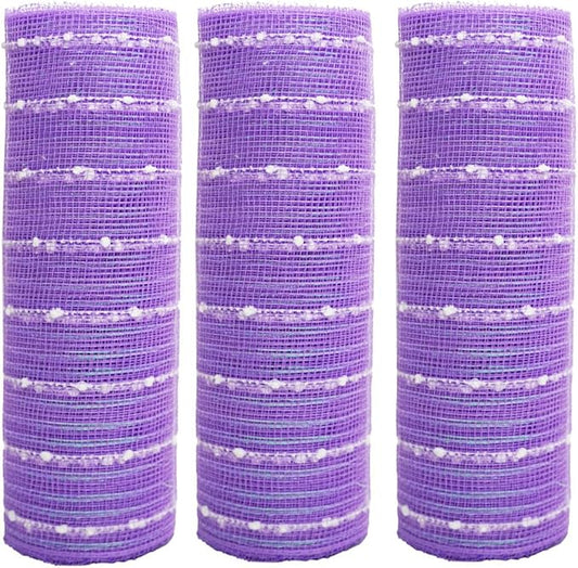3 Rolls Light Purple Snowball Deco Mesh Ribbon for Wreath Making Supplies, 10 Inch x 30FT Metallic Foil Burlap Deco Mesh Fabric for DIY Crafts Christmas Tree Wreath Swags and Decorating